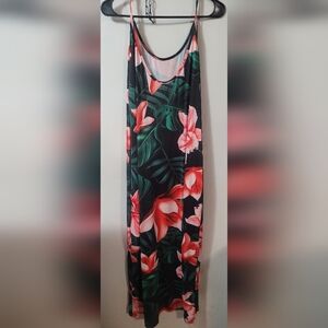 Floral Black and Pink Women's Dress With POCKETS